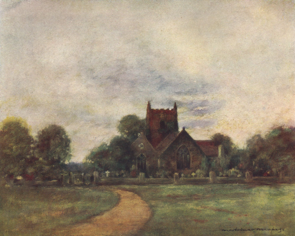 'The Church at Wargrave' by Mortimer Menpes. Berkshire 1906 old antique print